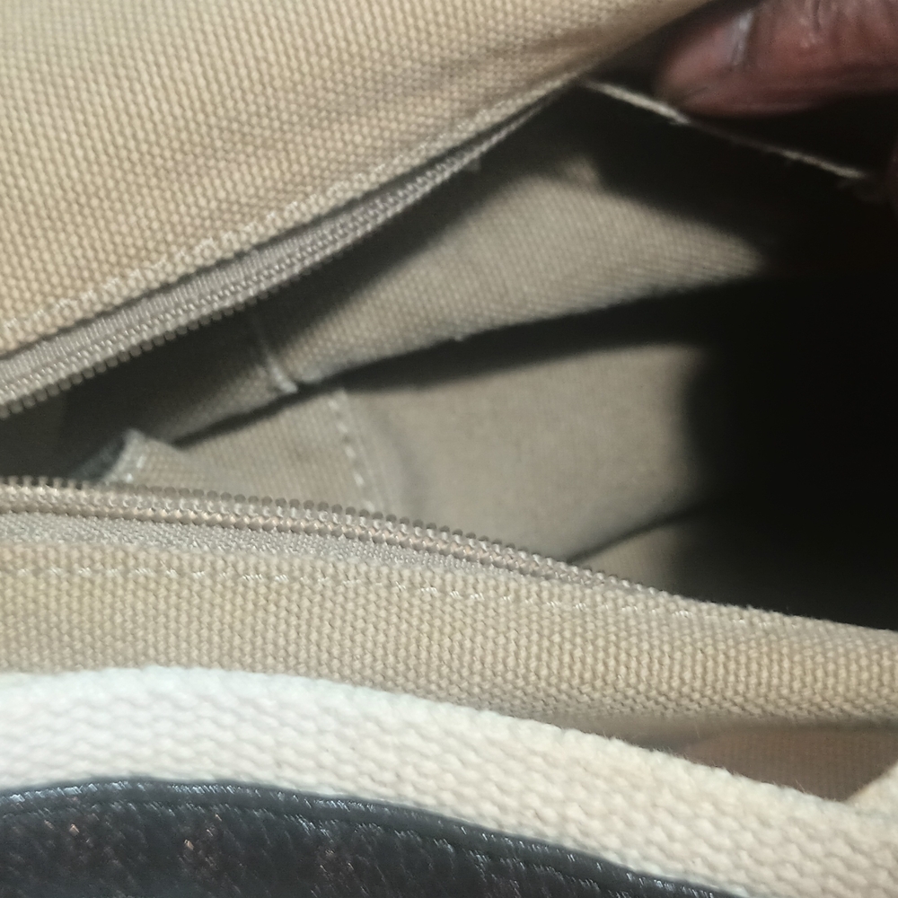 Tan Canvas Backpack with White Rope Drawstring - Picture 3 of 3